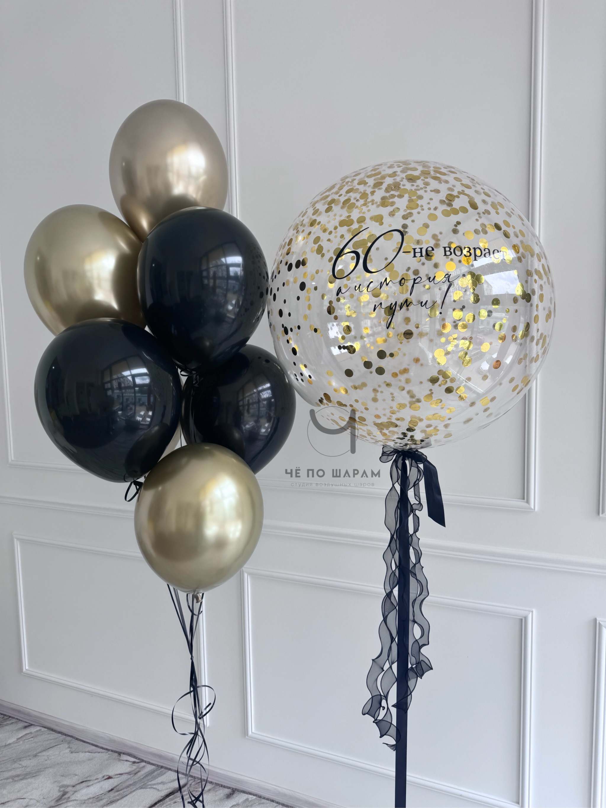 Воздушные шары на 60 лет с надписью и конфетти | шары с доставкой Коломна