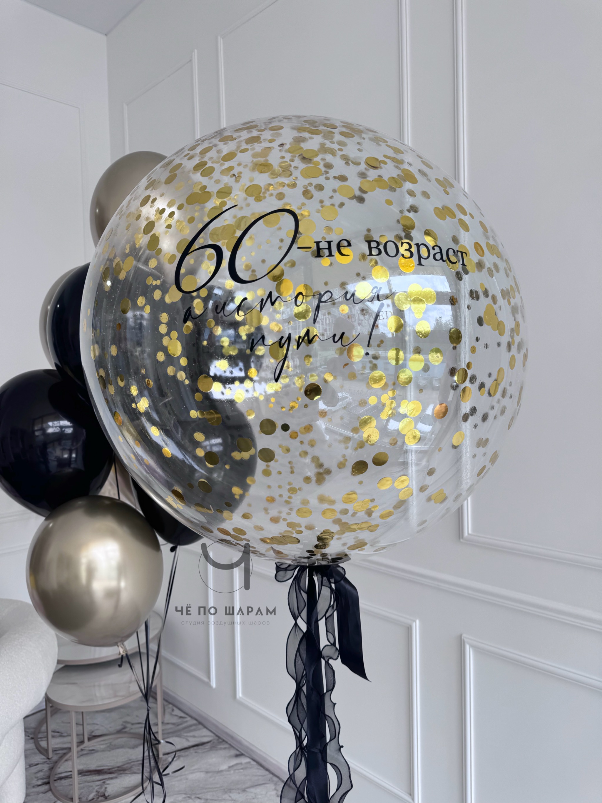 Воздушные шары на 60 лет с надписью и конфетти | шары с доставкой Коломна фото 2