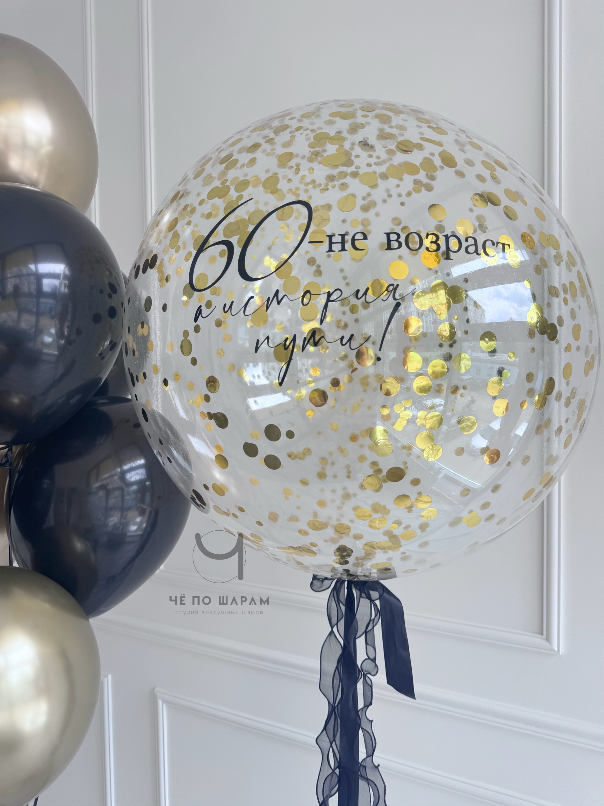 Воздушные шары на 60 лет с надписью и конфетти | шары с доставкой Коломна фото 3