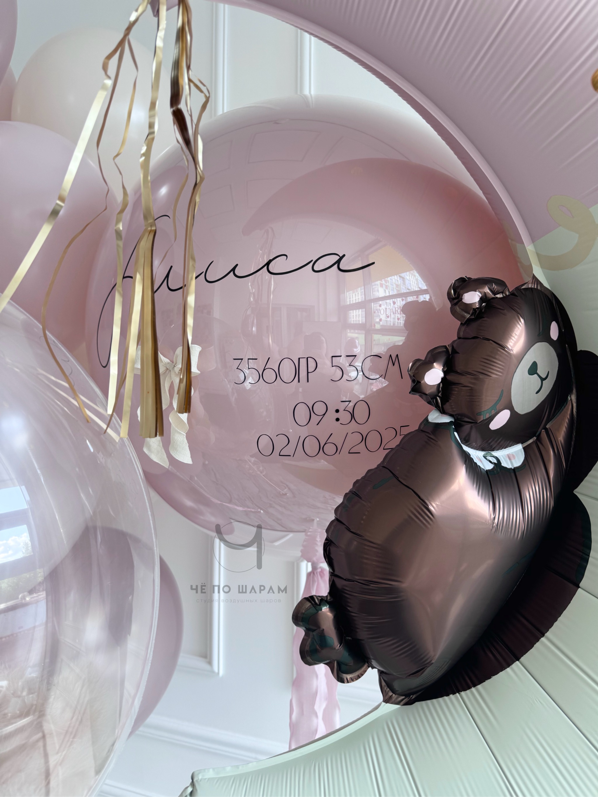 Шары на выписку девочки с луной и бантом фото 3