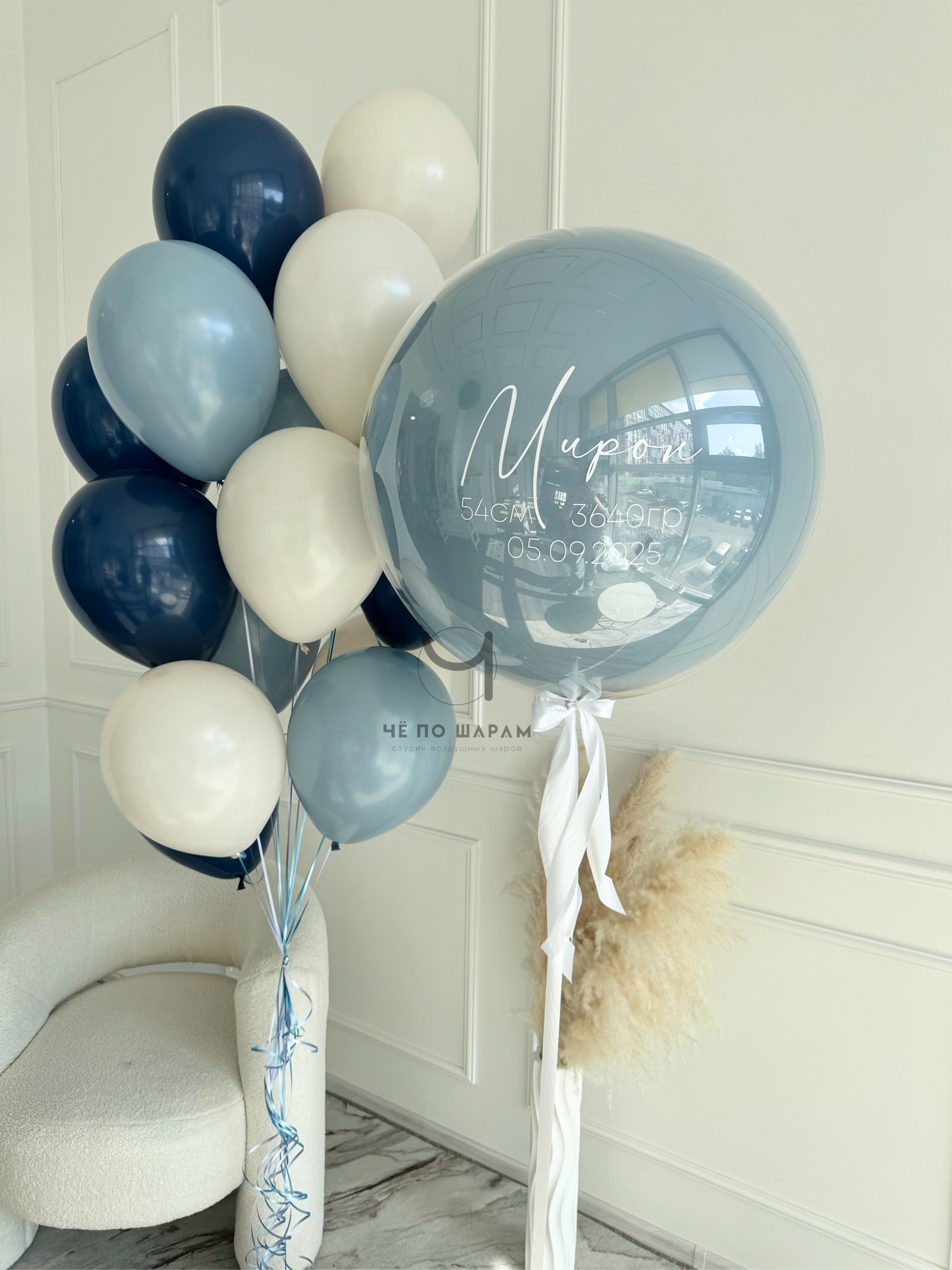 Шары на выписку мальчика с большим шаром и надписью